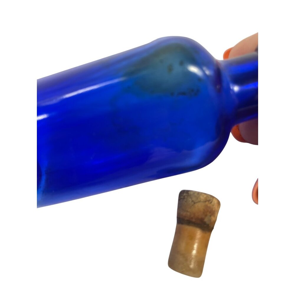 Ribbed Cobalt Poison Bottle Antique Blue American 1 Ounce Poison Bottle with Cor - Picture 7 of 11